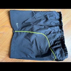 Women’s Nike Dri Fit Running Shorts gray w/ Neon Yellow Stripe size Small